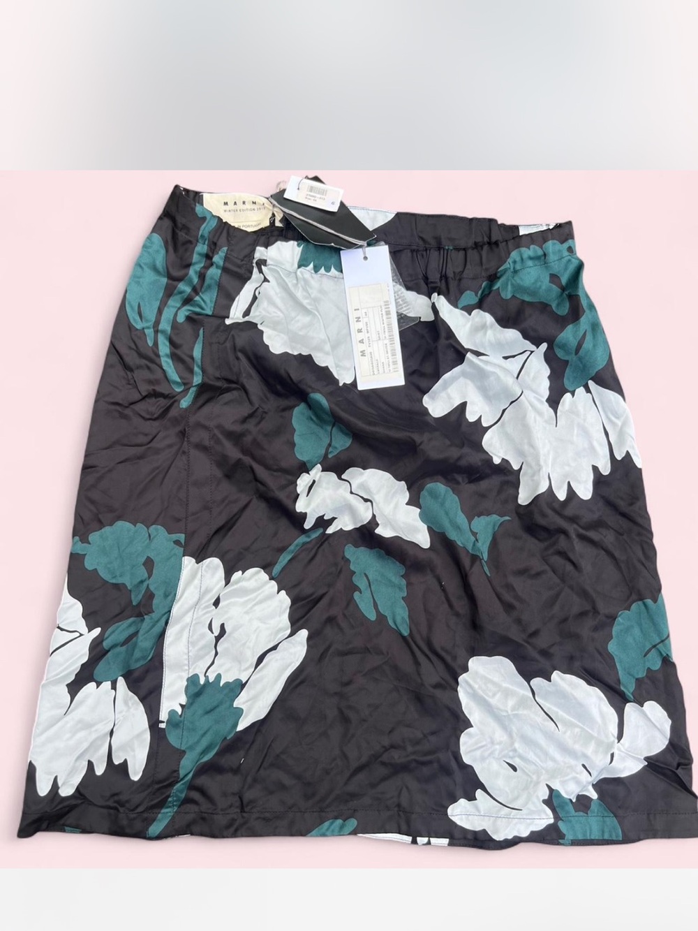 Marni Black A-Line Skirt with White and Teal Floral Print